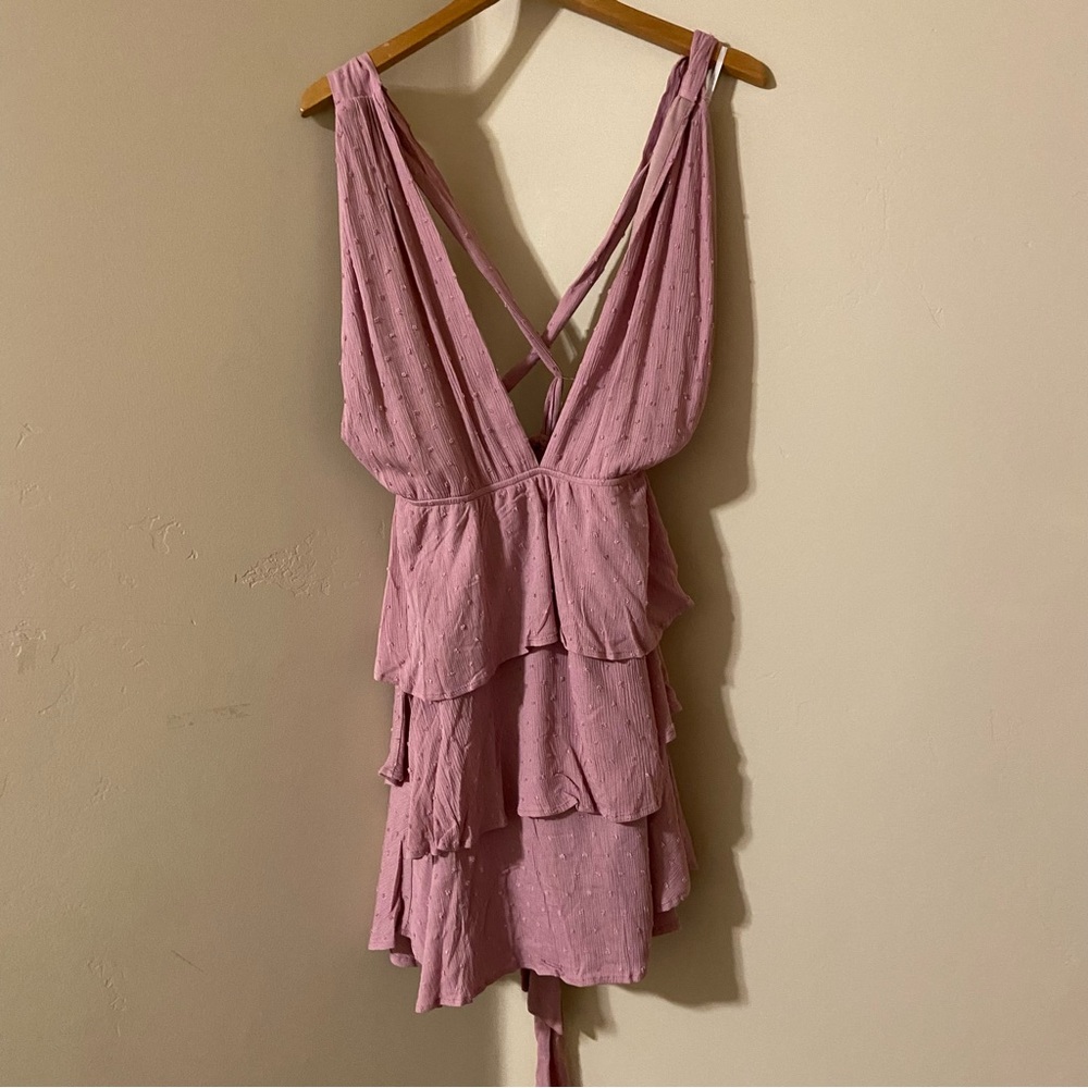 NWT Lulu’s All About Bliss Swiss Dot Tiered Halter Mini Dress Mauve XL - Picture 13 of 16